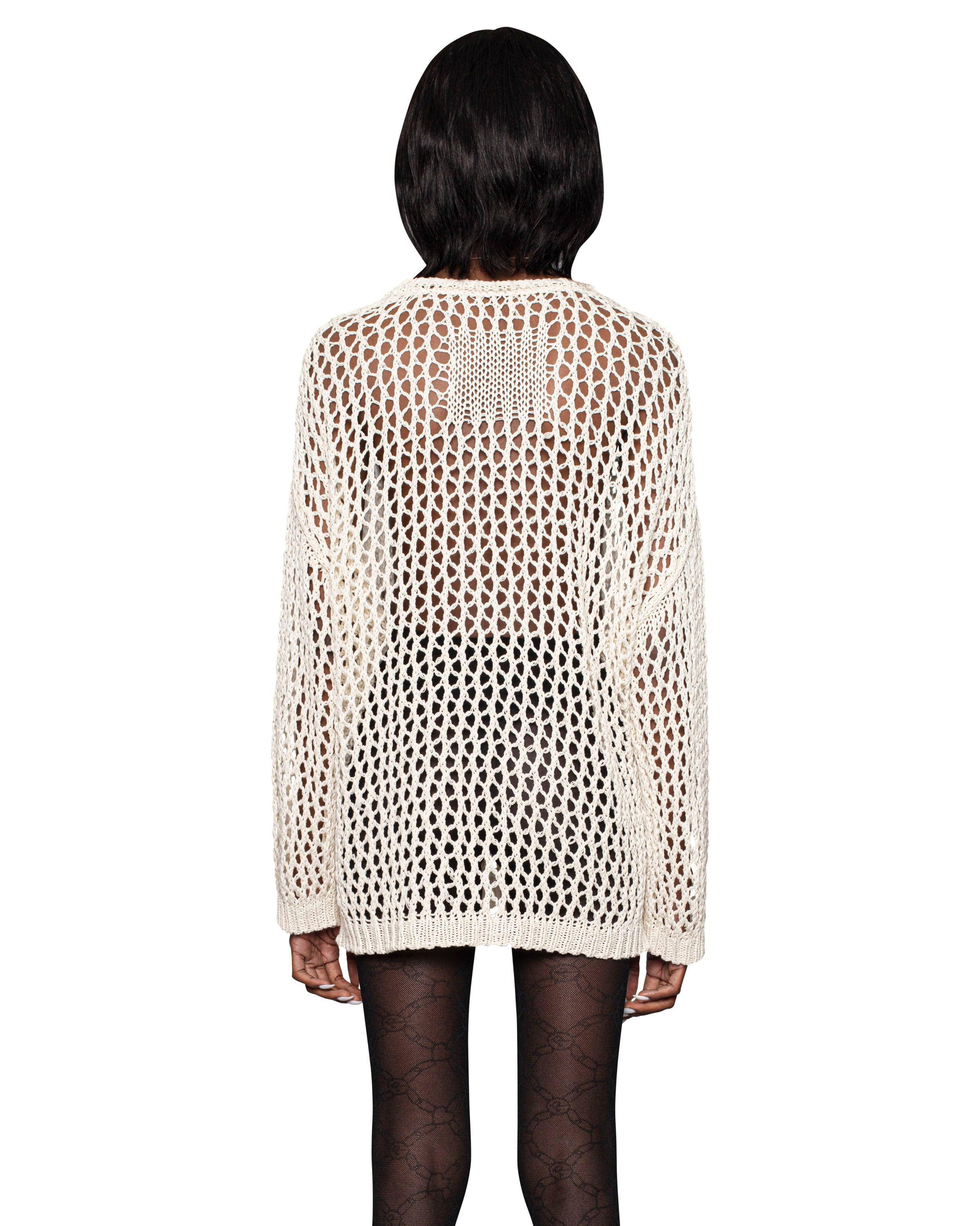 Beige Cross Net Sweater - Image 4