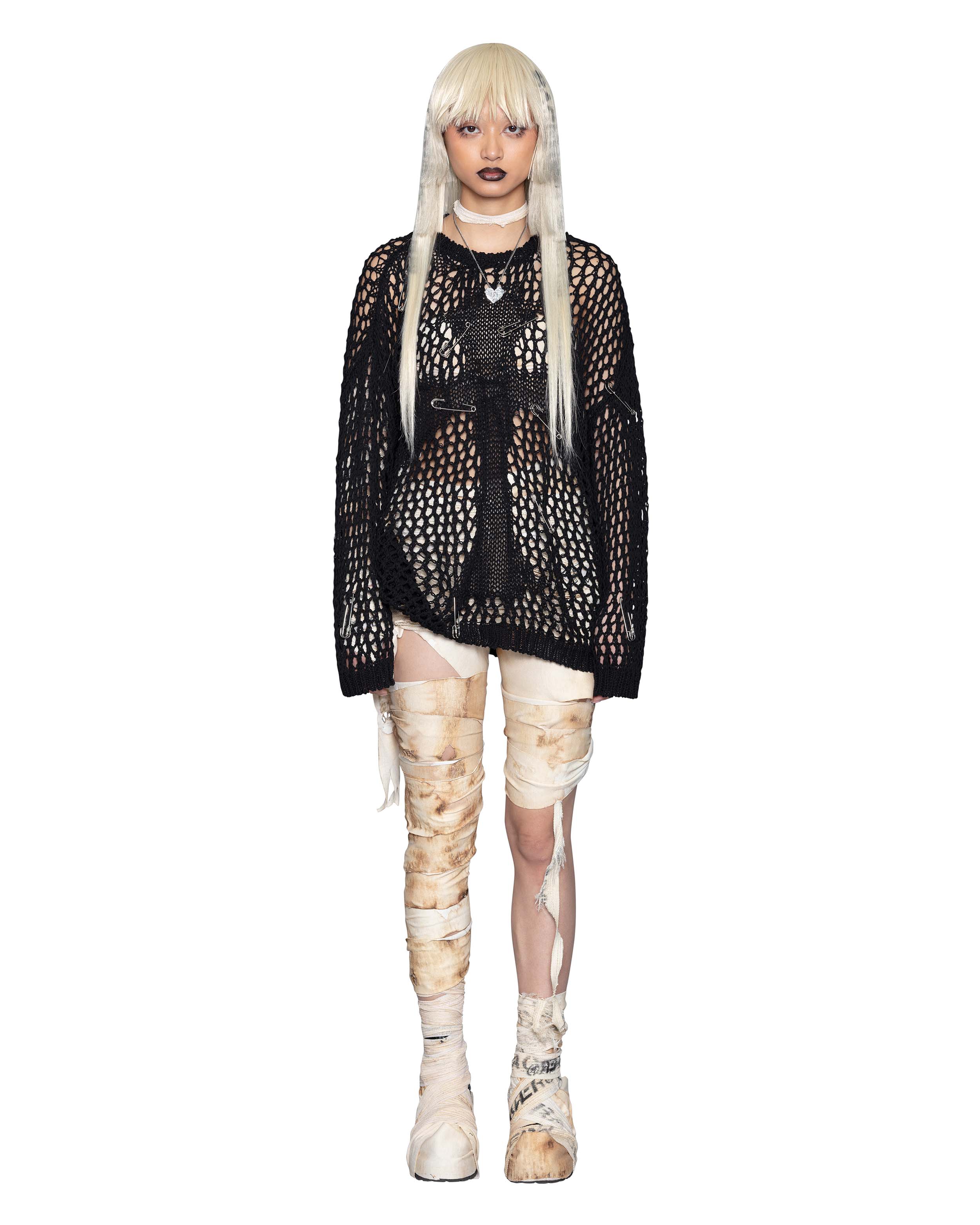 Black Cross Net Sweater - Image 3