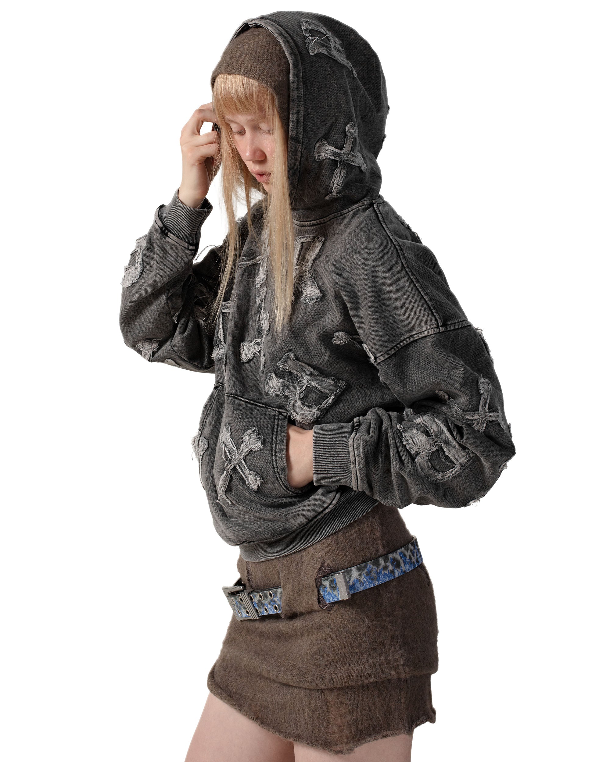 Washed Black Patch Hoodie - Image 6